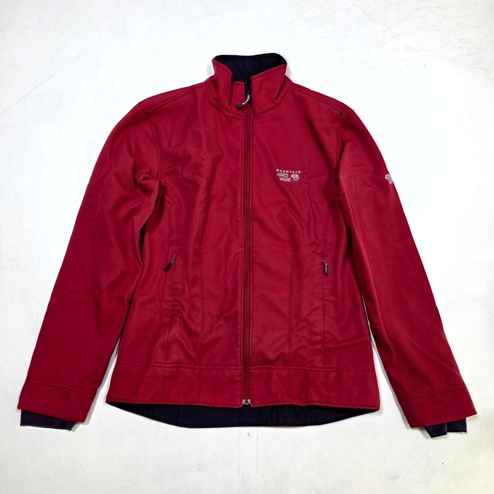 Mountain Hardwear Jacket Womens M Red Full Zip Softshell Fleece Lined Mock Neck